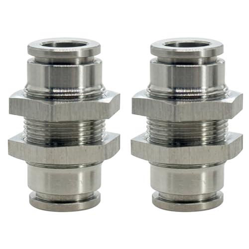 2Pcs Bulkhead Union 3/8" x 3/8" Tube OD Push to Connect Tube Fitting - size: 3/8" OD