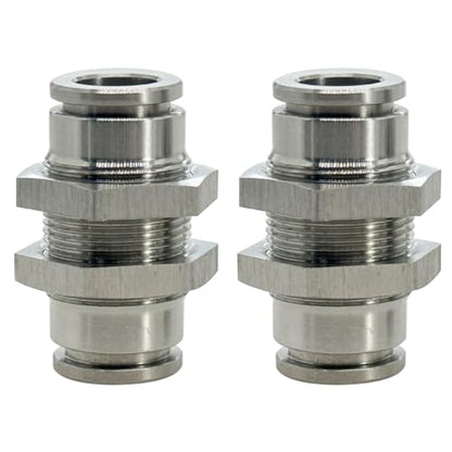 2Pcs Bulkhead Union 3/8" x 3/8" Tube OD Push to Connect Tube Fitting - size: 3/8" OD