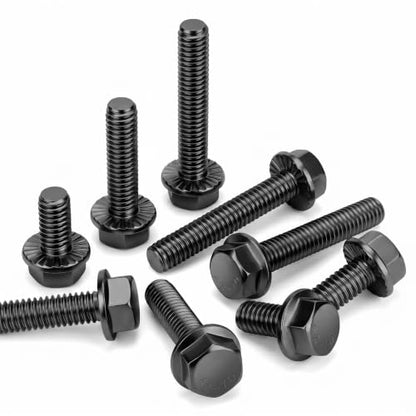Mellewell 1/4-20 x 1/2" Flanged Hex Head Bolts Flange Hexagon Screws, Stainless Steel A2 Black Finish, DIN 6921, 25 PCS - color: Black, size: 1/4-20 x 1/2"