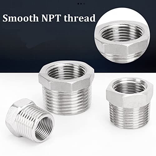 304 Stainless Steel Reducer Hex Bushing, 3/4" - 3/8", 2 Pcs - size: 3/4" - 3/8"