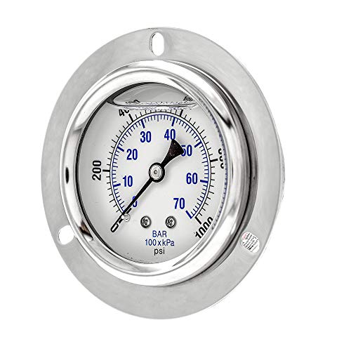 PIC Gauges PRO-204L-254M Panel Mount Front Flanged Glycerin Filled Industrial Pressure Gauge w/ SS Case, Brass Internals, Plastic Lens, 2.5" Dial, 0/1000 psi Range, 1/4" Male NPT - style: 0 - 1,000 PSI