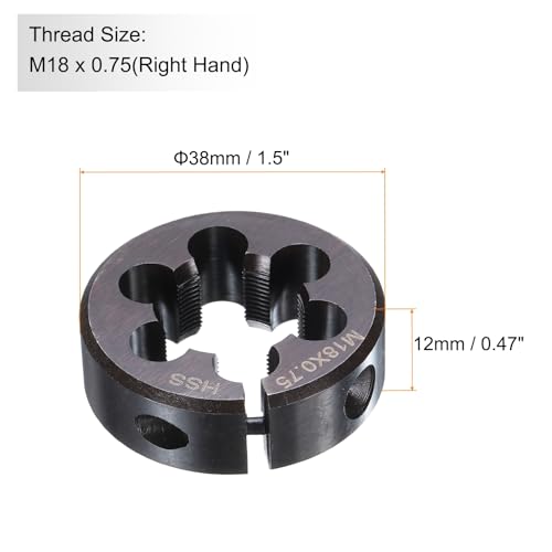 HARFINGTON Round Threading Die M18 x 0.75 Metric Thread 38mm OD Adjustable Right Hand High-Speed Steel (HSS) Round Die Screw Thread Cutting Die for Thread Repair - size: M18 x 0.75