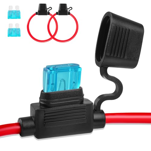 Inline Fuse Holder 12V 2 Pack, 16 AWG Waterproof Fuse Holder 11.8 Inch, in Line Fuses Holders 12V with 2 Pcs Standard Car Fuses 15A Blade Holders for Automotive, Marine by XIOGZAXI - size: 16 AWG / 11.8 INCH