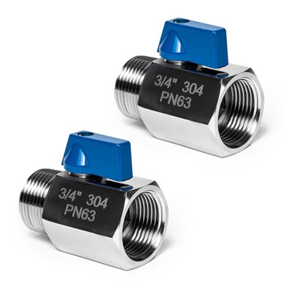 2 Pack 3/4" Mini Ball Valve, 304 Stainless Steel Shut-Off Valve NPT Female x Male Thread Small Valves for Compact Space (2, 3/4 Inch) - color: 3/4 Inch