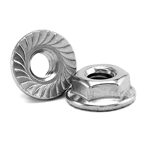 1/4-20 Serrated Flange Hex Lock Nuts 50Pcs 304 Stainless Steel 18-8, Full Thread, Hex Drive, Bright Finish by SG TZH