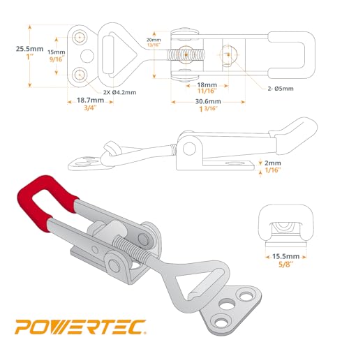 POWERTEC 4PK Toggle Clamp, 220 lbs Holding Capacity, 4001 Adjustable Pull Action Latch for Smoker, Tool Box, Woodworking Jigs and Fixtures, Cabinet, Door (20311V) - size: 4001, 4PK