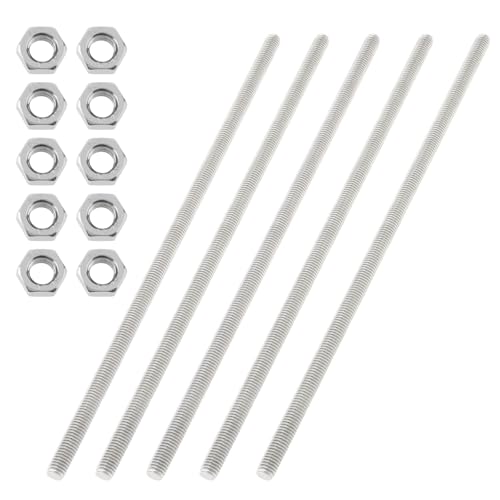 5Pack M8-1.25 x 250mm Fully Threaded Rod Studs, CLAHJQX 304 Stainless Steel Length Fully Threaded Screw Rod for Anchor Bolts/Clamps/Hangers Beaded Garden Stake Rods U Bolts with M8 Hex Nuts