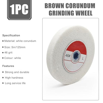1 Piece Benchtop Grinding Wheel, 5 Inches, Suitable for Grinding Alloy Steel, Hardened Steel, High Carbon Steel and Other Metals. 46 Grit, 1/2" Mandrel Hole, 0.67" Thickness (White Corundum)