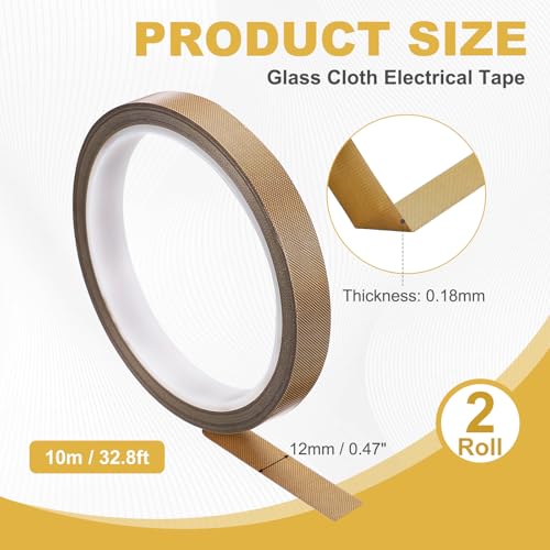 uxcell 2Roll High Temperature PTFE Heat Shield Tape 1/2"x32.8ft Glass Cloth - size: 1/2" x 32.8ft x 0.18mm Thick