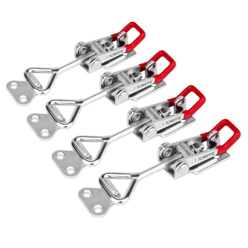 POWERTEC 4PK Toggle Clamp, 400 lbs Holding Capacity, 4002 Adjustable Pull Action Latch for Smoker, Tool Box, Woodworking Jigs and Fixtures, Cabinet, Tool box, Door (20333) - size: 4002, 4PK