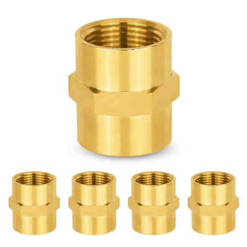 5PC HeSun Brass Pipe Fitting, 1" NPT Female Hex Pipe Adapter(NPT079-5) - size: 1 Inch