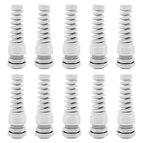 Strain Relief Cord Connector,LISTENJIALE 10Pcs NPT 3/8" Waterproof Cable Gland Flex Spiral Strain Relief Adjustable 5-10mm Cable Connector Nylon Joint with Gaskets(Grey) - color: Grey, size: NPT 3/8" (10-Pack)