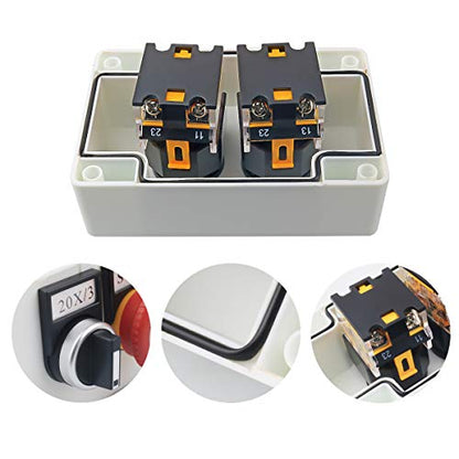 Red Mushroom Emergency Stop 1NC 1NO Latching Push Button Switch, 3 Positions 2NO Latching Rotary Select Selector Switch Station Box