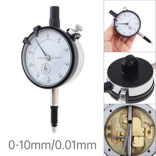 Metric Dial Indicator, 0-10 mm by 0.01 mm Precision Test Gauge, Dial Test Measuring Instrument with Waterproof Cover, Industrial Tool, Lug Back, White Dial