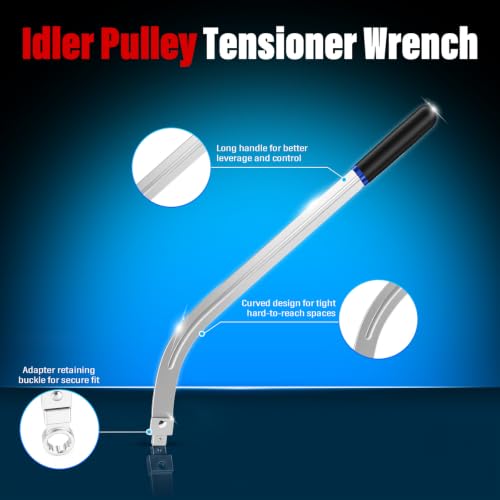 8MILELAKE 15PCS Auxiliary Idler Belt Tensioner Pulley Removal Tool Kit, Universal Serpentine Timing Belt Wrench Set with Adapters, 12-Point 12-19mm (0.47"-0.74") Engine Timing Belt Tension Wrench Set
