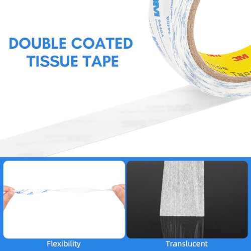 3M Double Sided Tape 1"×32.8Ft 1 Pack 9448A Double Coated Tissue Tape - size: 1"x 32.8 Ft