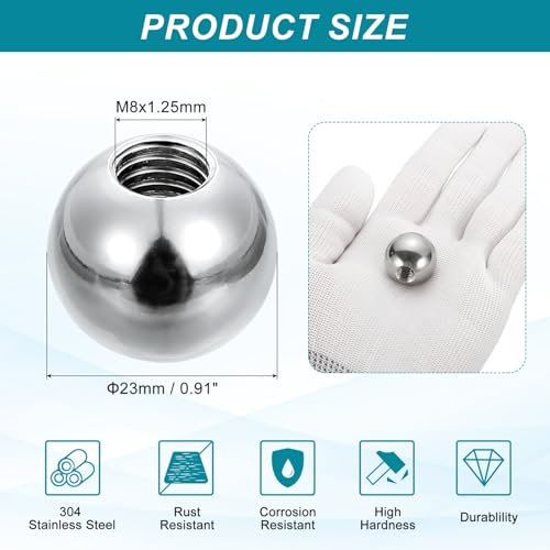 PATIKIL M8 x 23mm Ball Nuts Knob, 304 Stainless Steel Round Solid Silver Light Fixture Decorative Screw Cap Cover Machinery Hardware - size: M8x23mm