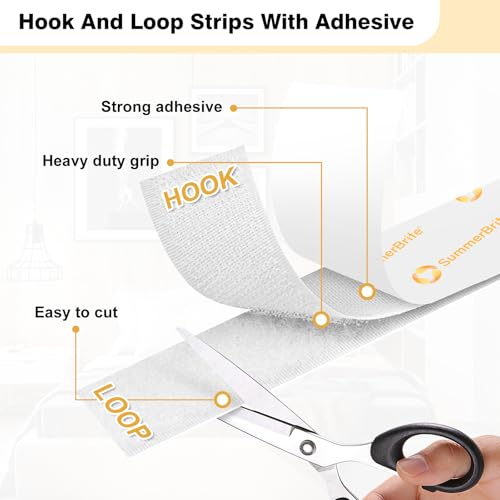 SummerBrite Hook and Loop Strips with Adhesive, White, 1 x 5 in, 20 Pairs - color: White, size: 1x5 IN 20 Pairs