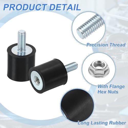 uxcell M3 Rubber Mounts, 4Pcs 10x10mm(DxH) Rubber Cylindrical Anti Vibration Isolator Shock Absorber with Lock Nut for Car Bobbin Generator Air Compressors - size: M3x8mm, 10x10mm Rubber