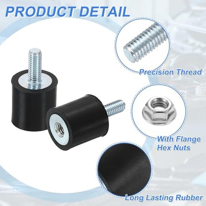 uxcell M3 Rubber Mounts, 4Pcs 10x10mm(DxH) Rubber Cylindrical Anti Vibration Isolator Shock Absorber with Lock Nut for Car Bobbin Generator Air Compressors - size: M3x8mm, 10x10mm Rubber