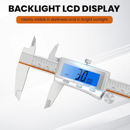LAYME Digital Caliper 12 Inch, Rechargeable Calipers with Backlight LCD Screen, Stainless Steel Caliper Measuring Tool, Auto-Off Micrometer, Inch/MM/Fraction Conversion for DIY/Household/3D-printing - size: 12 inch