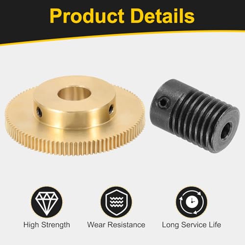 uxcell Worm Gear Set 100T 0.5 Module 100:1 Reduction Rate, Right Rotation Drive Gear Box Wheel Reduce Transmission Part (Brass Gear-12mm Bore, #45 Steel Rod 4mm Bore) - size: Gear-12mm, Rod-4mm Bore, style: 0.5M-100T