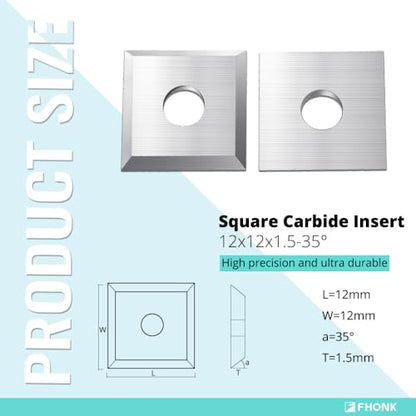 12mm Square Straight Carbide Cutters, for Woodturning Replacement Cutter Knives, Fits Spiral, Helical Planer Cutter, Wood Lathe Turning Tool, 10-Piece (12x12x1.5-35°) - size: 12x12x1.5-35°