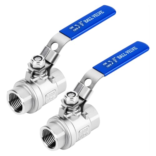 2 Pack 3/8'' Ball Valves NPT Female Stainless Steel 304 Full Port Ball Valve with Locking Handle, Heavy Duty Shut Off Valve for Home and Industrial(3/8 Inch) - size: 3/8 Inch
