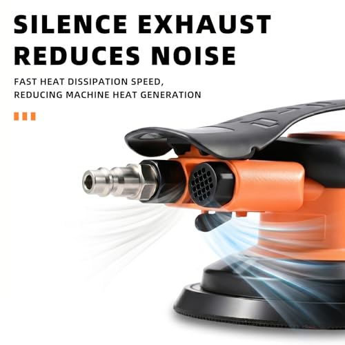 5-inch Pneumatic Random Orbital Sander Set, Dual-Action (DA) Pneumatic Handheld Sander, Low-Noise, Low-Vibration, Suitable for Auto Body Repair, Car Detailing, Woodworking, and Metalworking