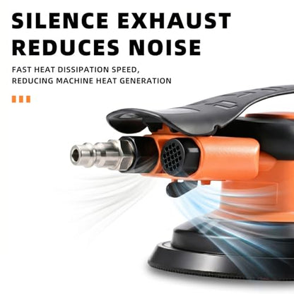 6-Inch Random Orbital Sander, DA Pneumatic Handheld Sander Set, Low Vibration Low Noise Lightweight Air Sander for Auto Body Repair, Car Detailing, Woodworking and Metalworking
