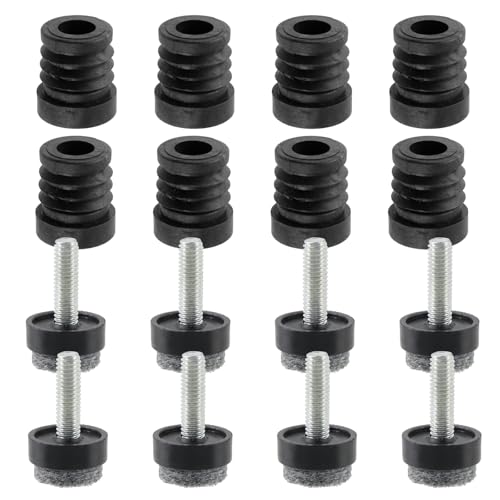 Antrader 8Pcs Inserts for Round Tubes with Felt Leveling Feet - size: 0.75"(19mm)x M6