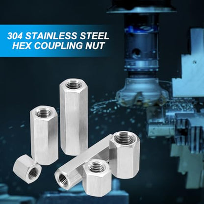 PATIKIL M8x1 Pitch 304 Stainless Steel Hex Coupling Nuts, 2 Pcs 50mm / 1.97" Length Fully Threaded Rod Coupling Nut Studding Connector Fasteners, Silver Tone - size: M8-1 x 50mm