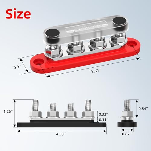 RVBOATPAT 150A Power Distribution Block 12V Bus Bar 4 x 5/16" (M8) Stud 12 Volt DC Marine Bus Bar for Boat Automotive Solar - style: 150A 4 x 5/16" (M8) Studs