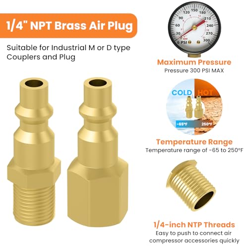 1/4-Inch NPT Brass Industrial Air Coupler Plug (4PCS)