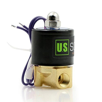 U.S. Solid 1/4" Brass Electric Solenoid Valve - 12V DC, VITON Gasket, Direct Acting, Normally Closed for Air, Gas, Fuel Applications (Pack of 2) - size: 0.25 Inch (Pack of 2)