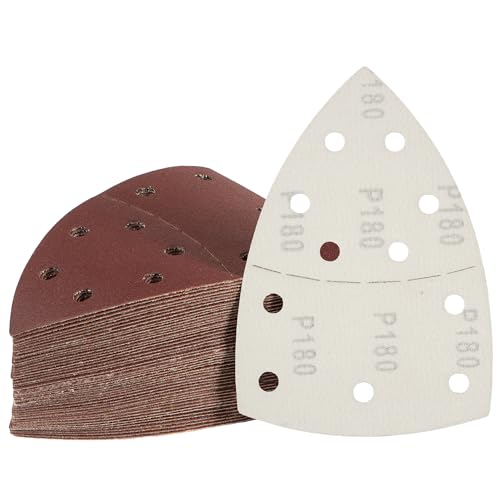 S SATC 50 PCS Mouse Sander Sandpaper 11 Holes 180 Grit Detail Sander Sandpaper Palm Sander Paper Hook and Loop Sander Pads Triangular Sanding Sheets - style: 50PCS 11 Hole 180 Grit