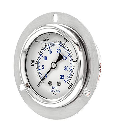 PIC Gauges PRO-204L-254J Liquid Filled Front Flange Panel Mount, 2-1-2% Accuracy - style: 0 - 500 PSI