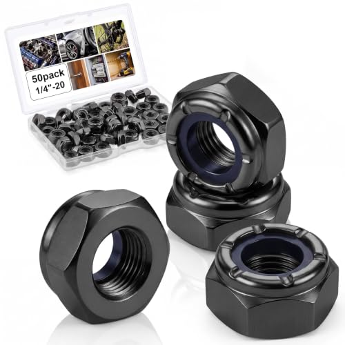 Shimeyao 50 Pack 1/4-20 Thin Nylon Insert Lock Nuts,Black - color: Black