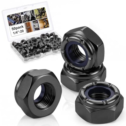 Shimeyao 50 Pack 1/4-20 Thin Nylon Insert Lock Nuts,Black - color: Black