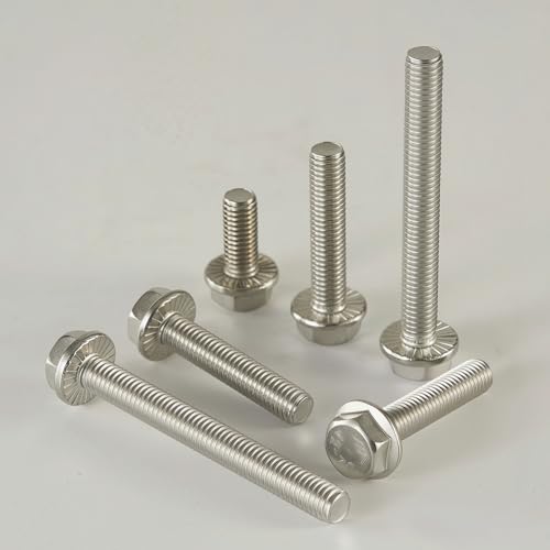 M8x1.25 x 45mm Flanged Hex Head Bolts, 304 Stainless Steel (A2-70), Bright Finish, Fully Threaded, Hexagon Head Flange Bolts, Quantity 10 - size: 45mm(10PCS)