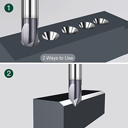 4Pcs Carbide Chamfer End Mill V Groove Router Bit 60 Degree and 90 Degree - size: 5/32" & 1/4", 60 & 90 Degree