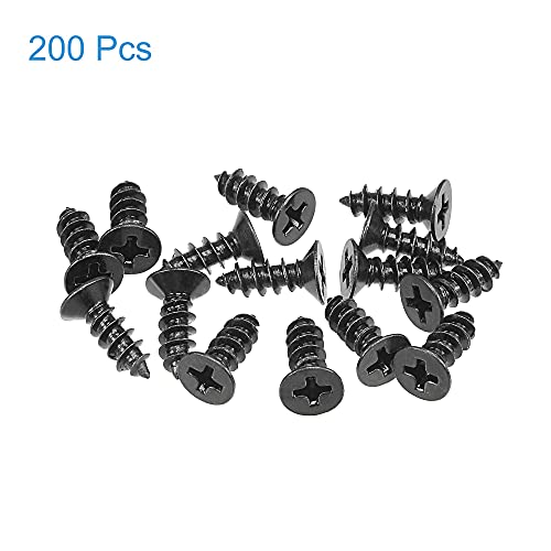 uxcell M4 x 12mm Wood Screws Phillips Flat Head Carbon Steel Self Tapping Screws Black 200pcs - size: M4 x 12mm