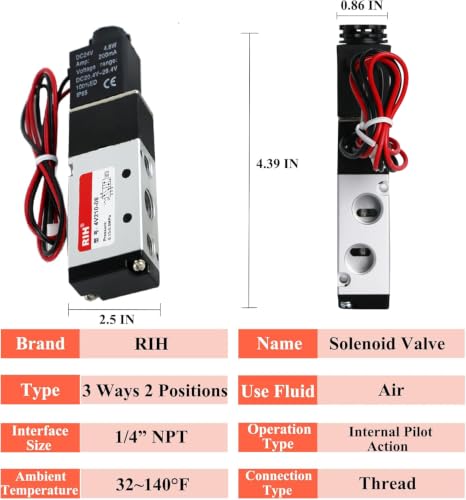 RIH Pneumatics Solenoid Valve 4V210-08 12V/24V/110V Series Single Coil Pilot-Operated Electric 2 Position 5 Way Connection Type (DC24V/Out of line, 1/4"NPT) - size: DC24V/Out of line, style: 1/4"NPT