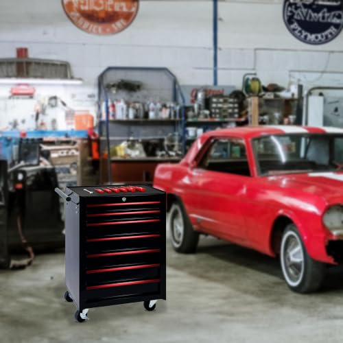 7 Drawers Rolling Tool Chest with Drawers & Lock - color: 7-drawer-black-a