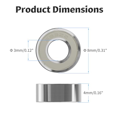 20 Pcs 693ZZ Ball Bearings, Carbon Steel, 3x8x4mm - size: 693ZZ 20Pcs