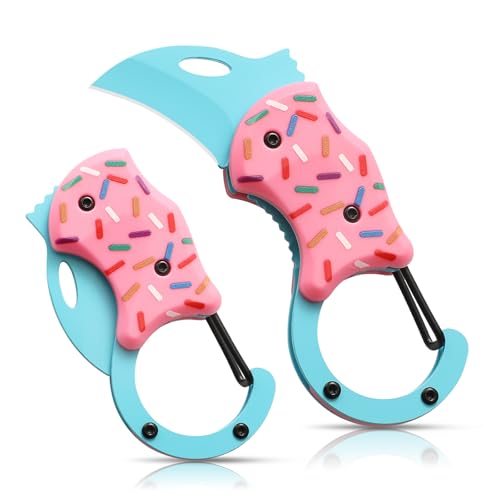 VIRENKNIFE Pink Pocket Knife for Women Men,Cool Folding Knife Box Cutter，Mini EDC Knives for Everyday Carry,Folding Utility Knife with Unique Donut Design,Ideal Gifts for Men and Women - color: PINK DONUT
