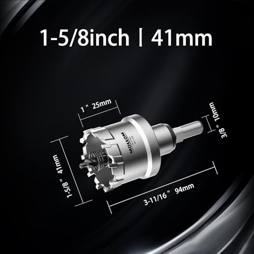 Mollom 1-5/8" (41mm) 2Pcs Heavy Duty Carbide Hole Saw with 3 Pilot bit - size: 41mm | 1-5/8" - 2PCS