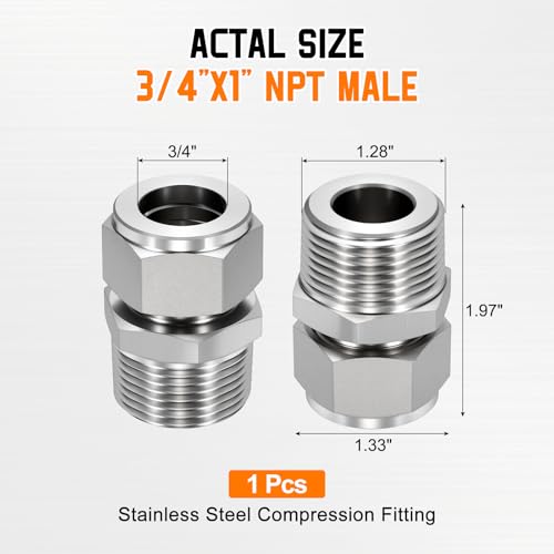 3/4" OD Compression x 1" NPT Male Union Coupling Connector - size: 3/4" OD Compression x 1" NPT Male