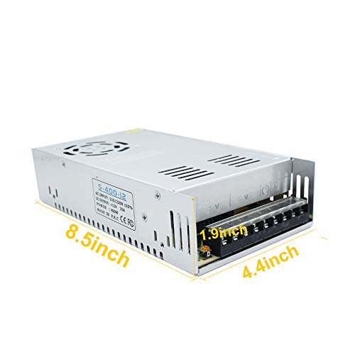 inShareplus 12V 33A 400W, DC Universal Regulated Switching Power Supply, Converter AC 100-240V to DC 12 Volt LED Driver, Transformer, Adapter for LED Strip Light, 3D Printer, Radio, Computer Project - style: 12V 400W