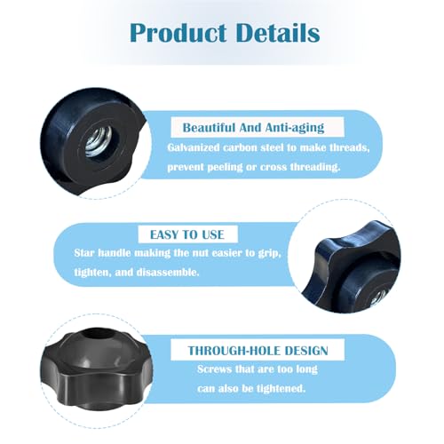 4 Pcs Star Knobs, 1/4-20 Knob Through Hole Hand Tighten (1/4''-20) - size: 1/4''-20